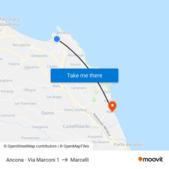 Ancona - Via Marconi 1 to Marcelli map