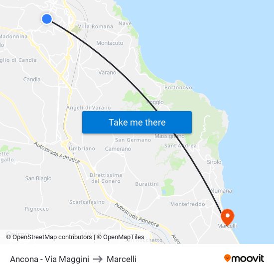 Ancona - Via Maggini to Marcelli map