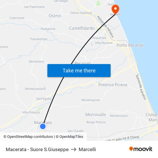 Macerata - Suore S.Giuseppe to Marcelli map