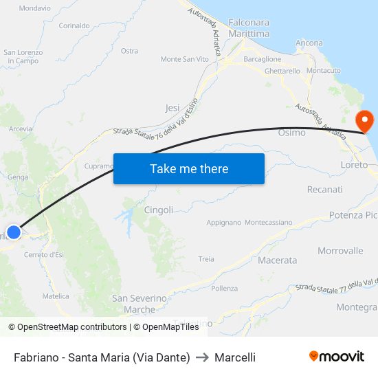 Fabriano - Santa Maria (Via Dante) to Marcelli map