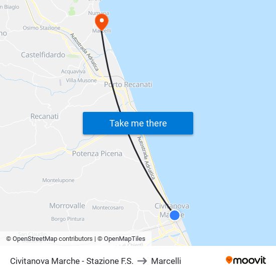 Civitanova Marche - Stazione F.S. to Marcelli map