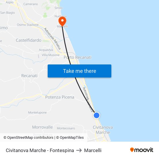 Civitanova Marche - Fontespina to Marcelli map