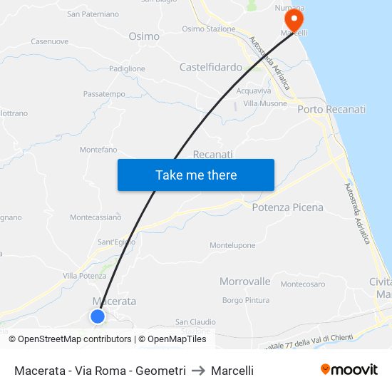 Macerata - Via Roma - Geometri to Marcelli map