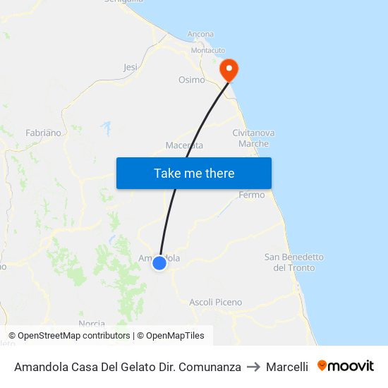 Amandola Casa Del Gelato Dir. Comunanza to Marcelli map