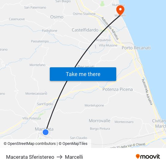 Macerata Sferistereo to Marcelli map