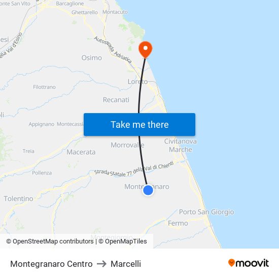 Montegranaro Centro to Marcelli map