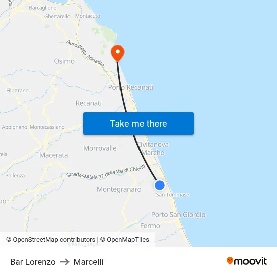 Lorenzo Bar to Marcelli map