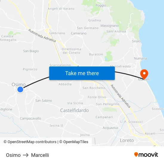 Osimo to Marcelli map