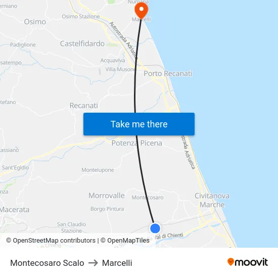 Montecosaro Scalo to Marcelli map