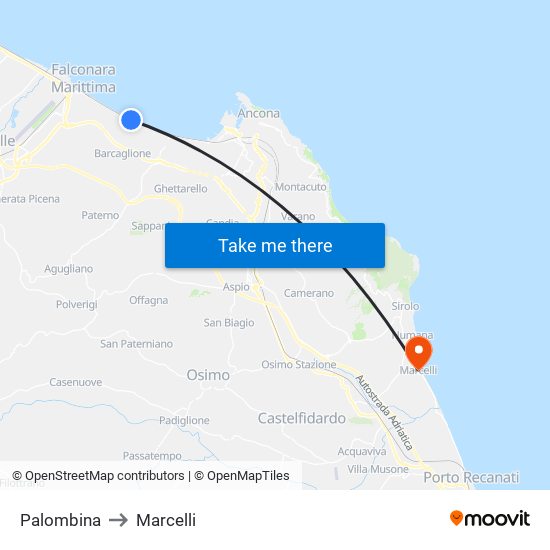 Palombina to Marcelli map