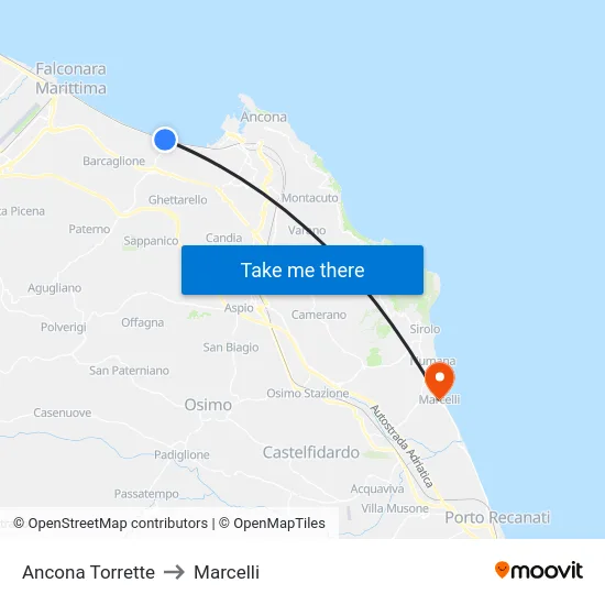 Ancona Torrette to Marcelli map
