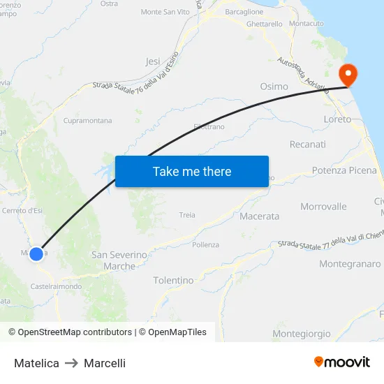 Matelica to Marcelli map