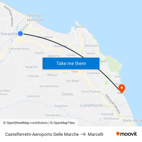 Castelferretti-Aeroporto Delle Marche to Marcelli map