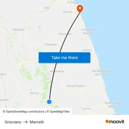 Grisciano to Marcelli map