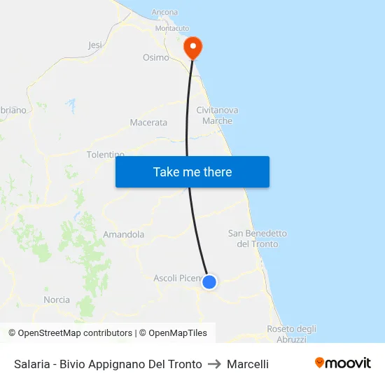 Salaria - Appignano Del Tronto Junction to Marcelli map