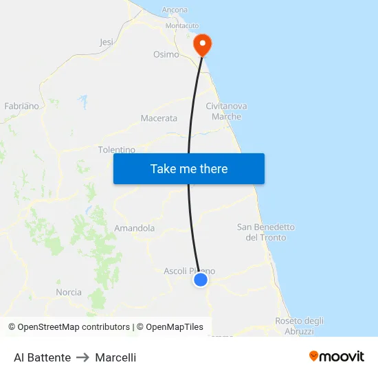 Al Battente to Marcelli map