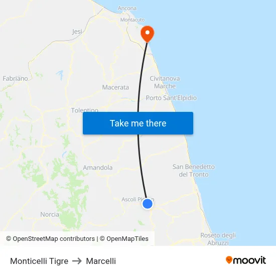 Monticelli Tigre to Marcelli map
