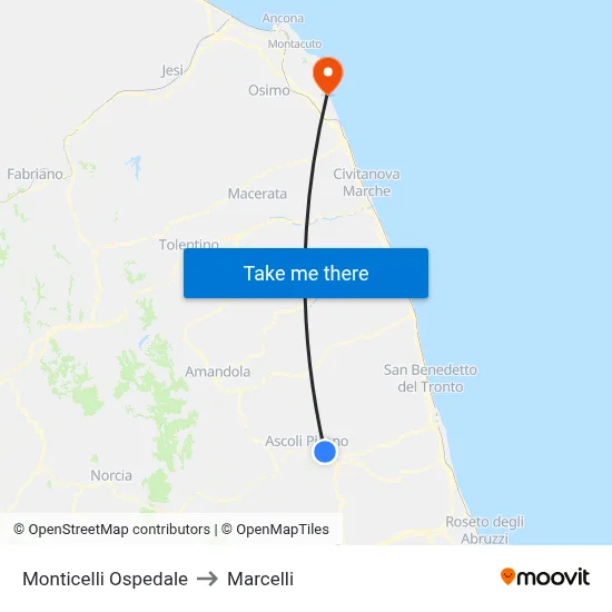 Monticelli Hospital to Marcelli map