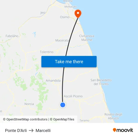 Ponte D'Arli to Marcelli map