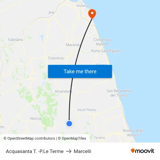 Acquasanta Thermal Springs Plaza to Marcelli map