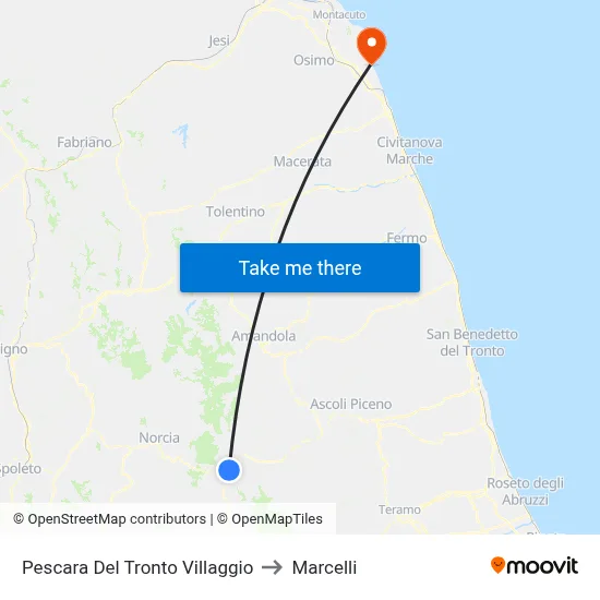 Pescara Del Tronto Village to Marcelli map