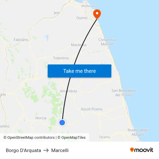 Borgo D'Arquata to Marcelli map