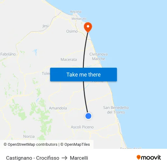 Castignano - Crucifix to Marcelli map