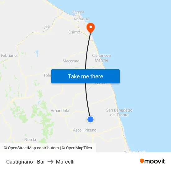 Castignano - Bar to Marcelli map