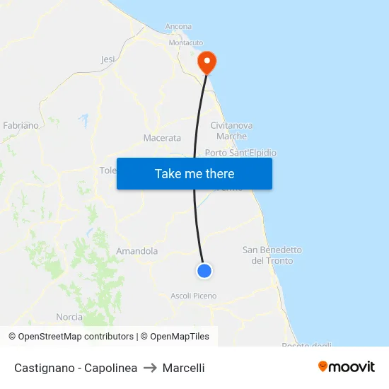 Castignano - Terminal to Marcelli map