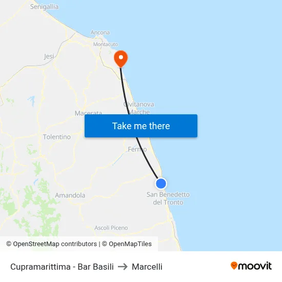 Cupramarittima - Basili Bar to Marcelli map