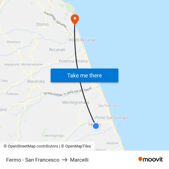 Fermo - San Francesco to Marcelli map