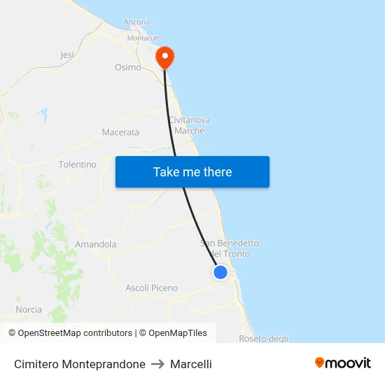Monteprandone Cemetery to Marcelli map