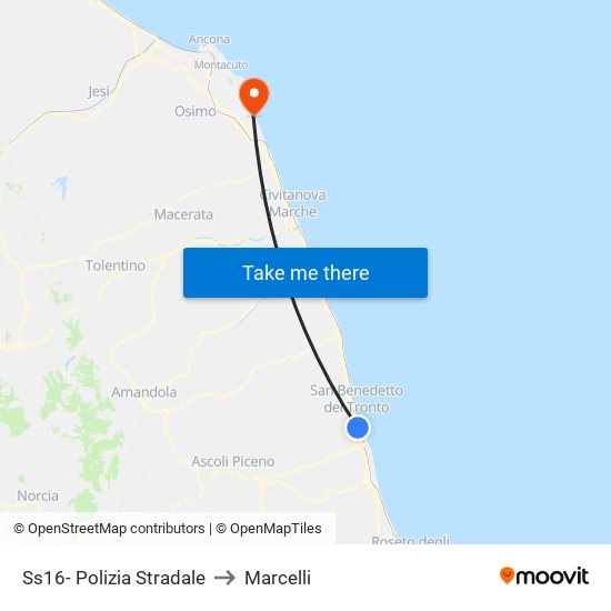 Ss16- Polizia Stradale to Marcelli map