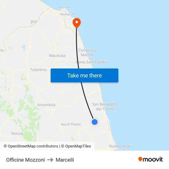 Mozzoni Workshops to Marcelli map