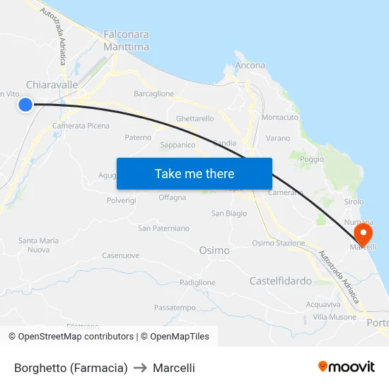 Borghetto (Pharmacy) to Marcelli map