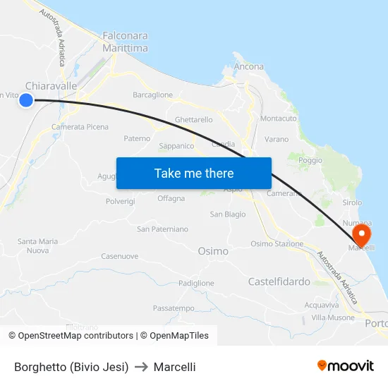 Borghetto (Jesi Junction) to Marcelli map