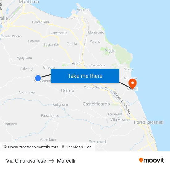 Chiaravallese Street to Marcelli map
