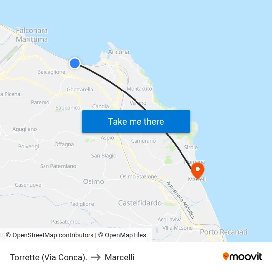 Torrette (Conca Street) to Marcelli map