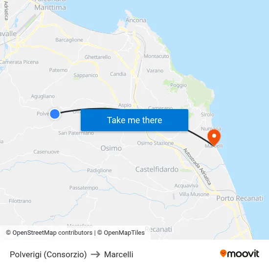 Polverigi (Consortium) to Marcelli map