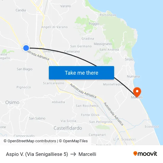 Aspio V. (Senigalliese Street 5) to Marcelli map