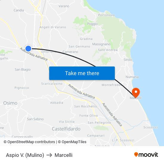 Aspio V. (Mulino) to Marcelli map