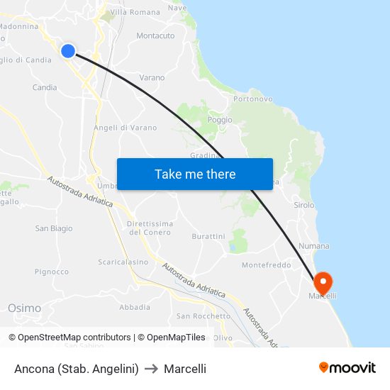 Ancona (Stab. Angelini) to Marcelli map