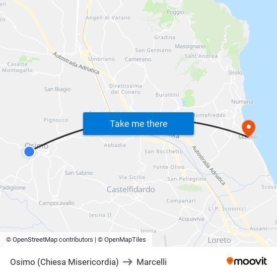 Osimo (Chiesa Misericordia) to Marcelli map