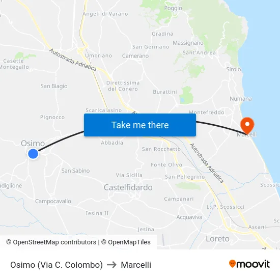 Osimo (Via C. Colombo) to Marcelli map