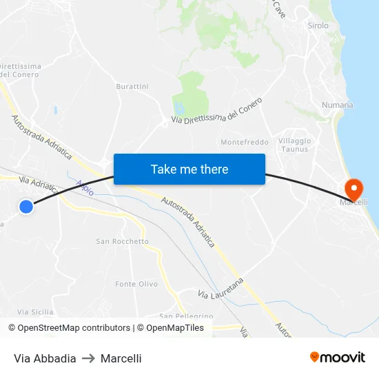 Abbadia Street to Marcelli map