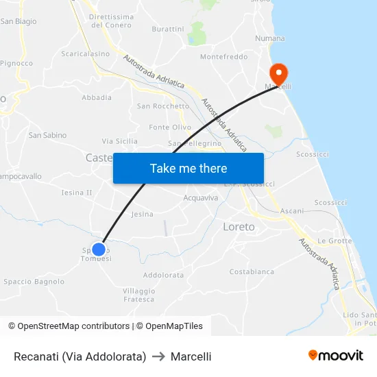 Recanati (Via Addolorata) to Marcelli map