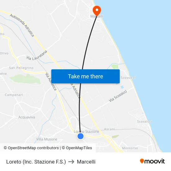 Loreto (Railway Station Junction) to Marcelli map