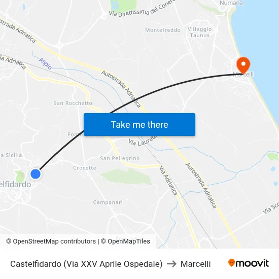 Castelfidardo (Via XXV April Hospital) to Marcelli map
