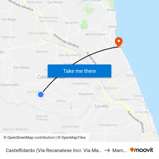 Castelfidardo (Recanatese Street - Macerata Street Junction) to Marcelli map