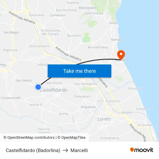 Castelfidardo (Badorlina) to Marcelli map